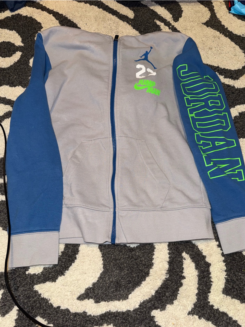 Jordan Gray and Blue Full-Zip Jacket with Green Accents